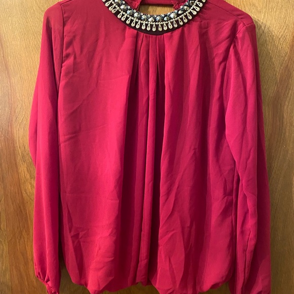 Long sleeve rayon shirt with beaded collar - Picture 3 of 3